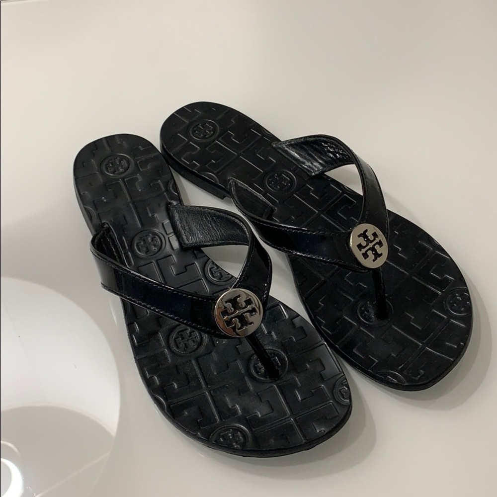 Tory Burch black silver Thora sandal size 5